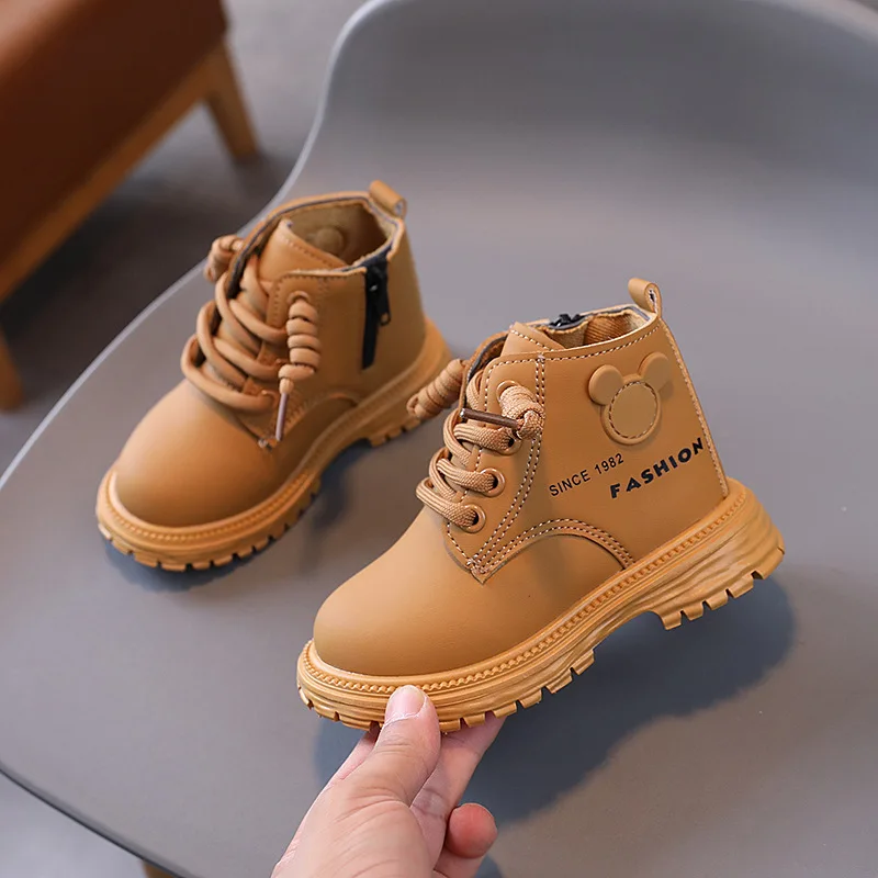 New Autumn Children Leather Boots Disney Boys Shoes Kids Fashion Boots Baby Ankle Snow Boots Cute Mickey Shoe for Girl Kids