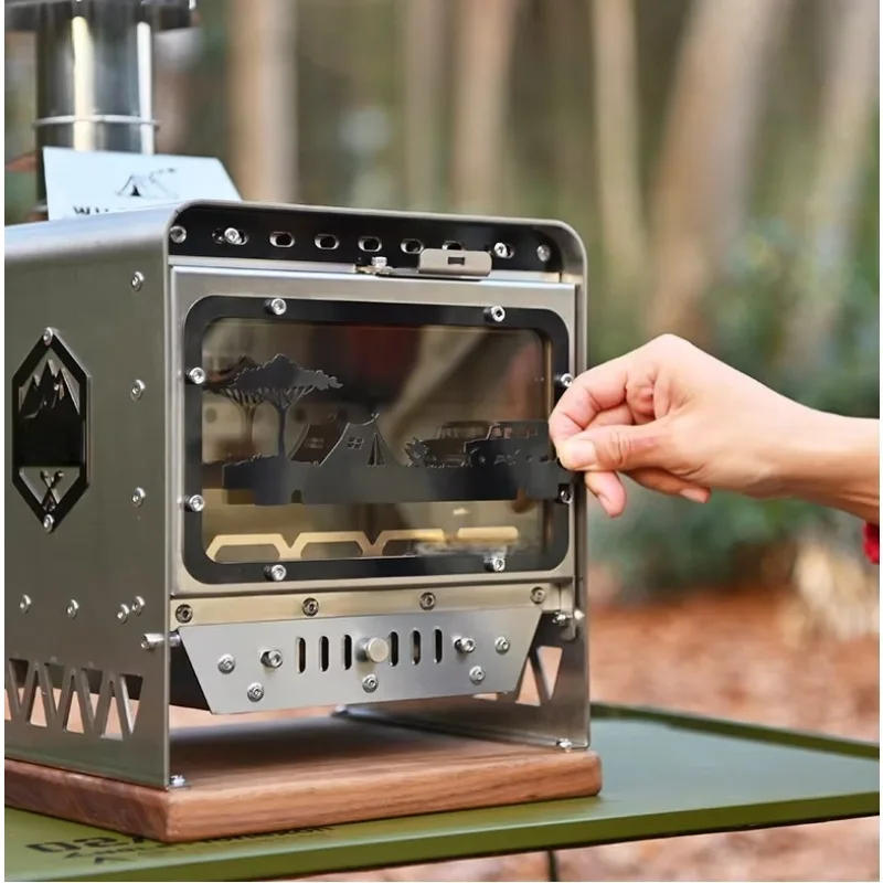 

Portable Outdoor Mini Wood Stove Stainless Steel Desktop Small Fireplace for Camping Tent Heating & Picnic Fueled by Charcoal
