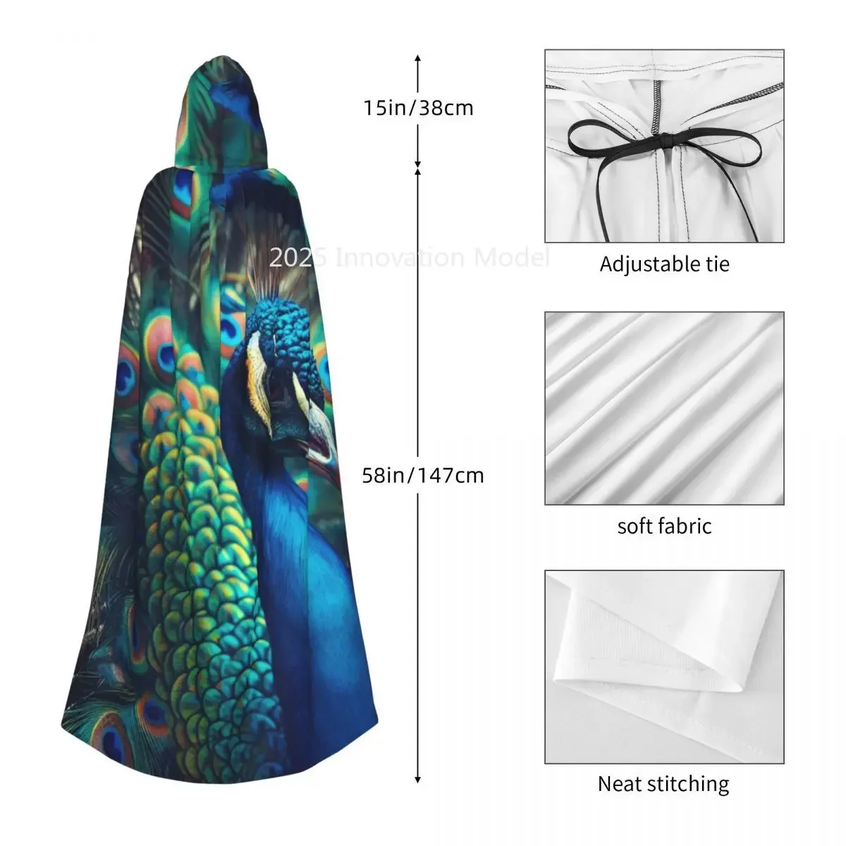 2025 신상 공작 깃털 망토 후드 중세 의상 마녀 위카 뱀파이어 할로윈 코스튬 드레스 코트