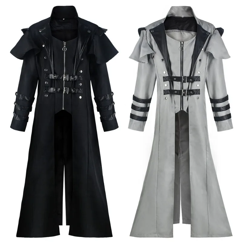 

2026 Medieval Renaissance Punk Coat | Vintage Long Split Hem Jacket with Gothic Details, Cosplay Stage Performance Outerwear