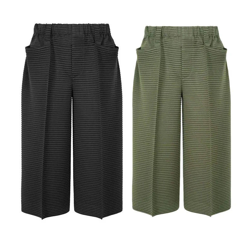 

Miyake плиссированные мужские брюки с эластичной резинкой на талии, свободные повседневные широкие брюки Seven, летняя японская простая уличная одежда для отпуска