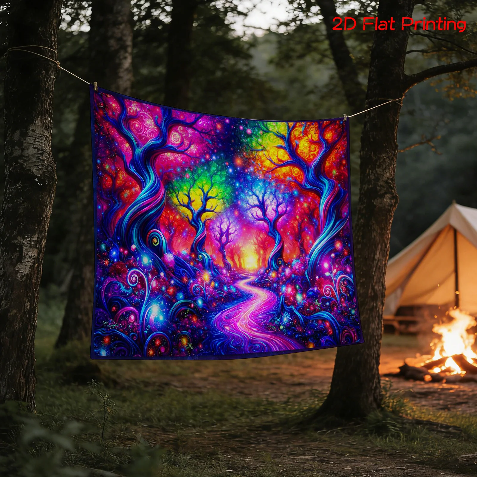 Unique Large Vibrant Galaxy Forest Tapestry Wall Decor Bohemian Cosmic Spectrum Art for Bedroom Living Room Polyester Hanging