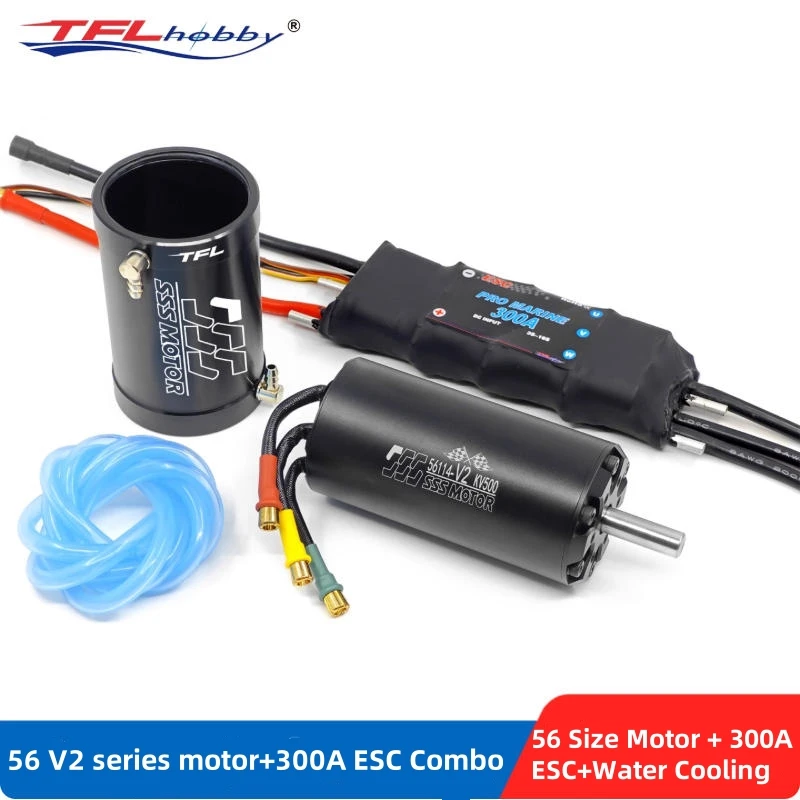 

Бесщеточный двигатель TFL SSS 56 V2 5684/5692/56104... с электрическим регулятором скорости Pro Marine 300A ESC, комбинированная куртка водяного охлаждения