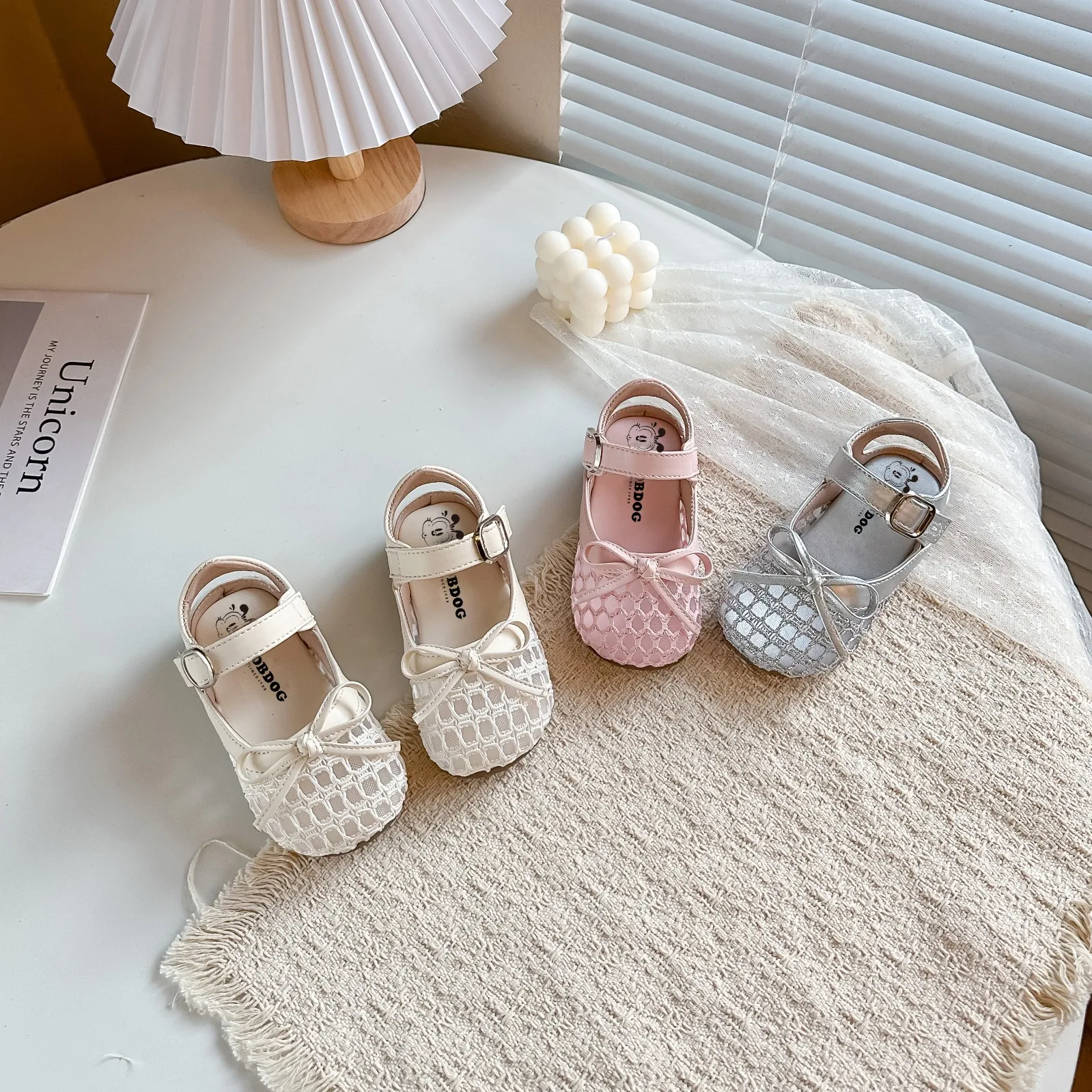 

2026 Spring Summer Style Princess Half-closed heel shoes Shoes for Girls, Fashionable Breathable Casual Cute Bow Decor Woven