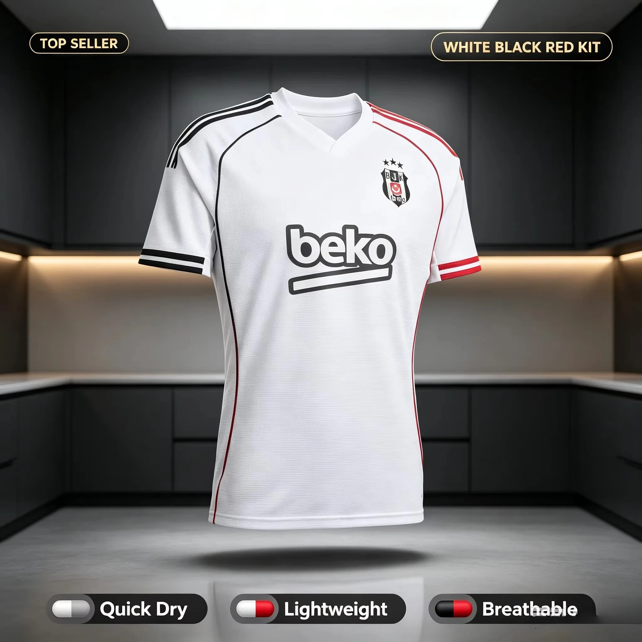 26 Comfortable Home Soccer Jersey Turkish Fan Style Men's Fan Version  Breathable Football 3D Printing Parent-child Tee