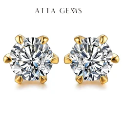 18K Gold Plated 0.5-1 Carat D Color Moissanite Gemstone Stud Earrings for Women Solid 925 Sterling Silver Solitaire Fine Jewelry