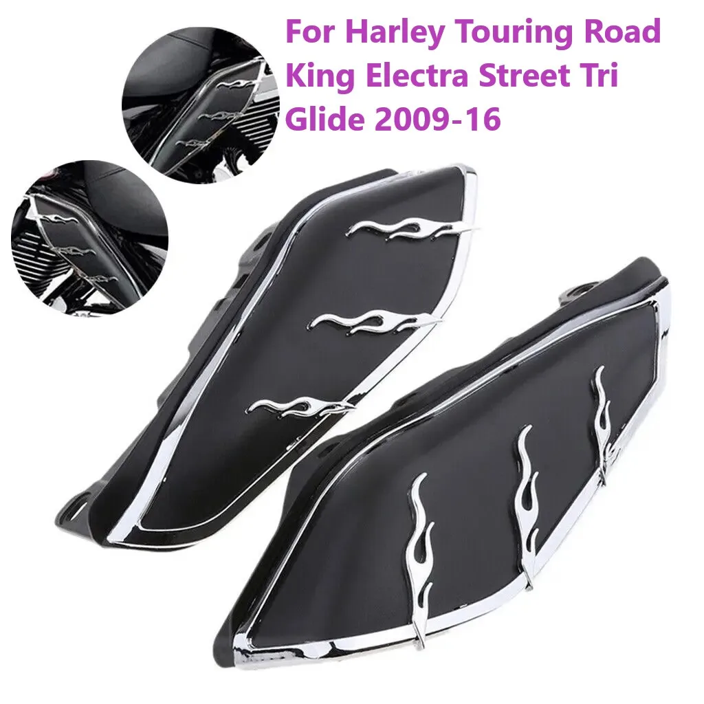 

For Harley Touring Road King Electra Street Tri Glide 2009-16 Left Right Black Mid-Frame Air Heated Deflector Chrome Flame Trim