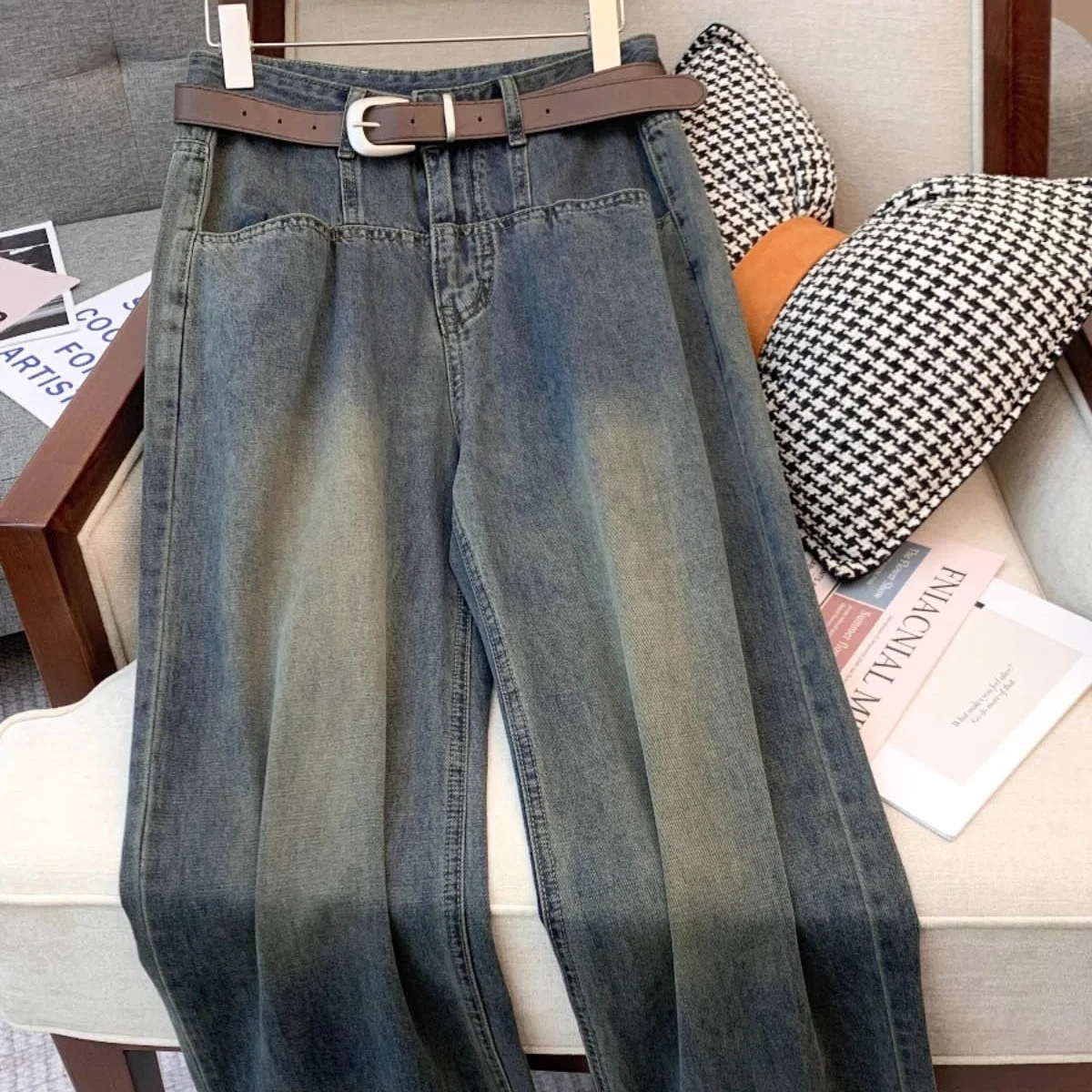 

plus Size 300 Pou American Retro Wide Leg Jeans Men's Loose Straight Casual Pants Autumn New Sle Wear Resistant