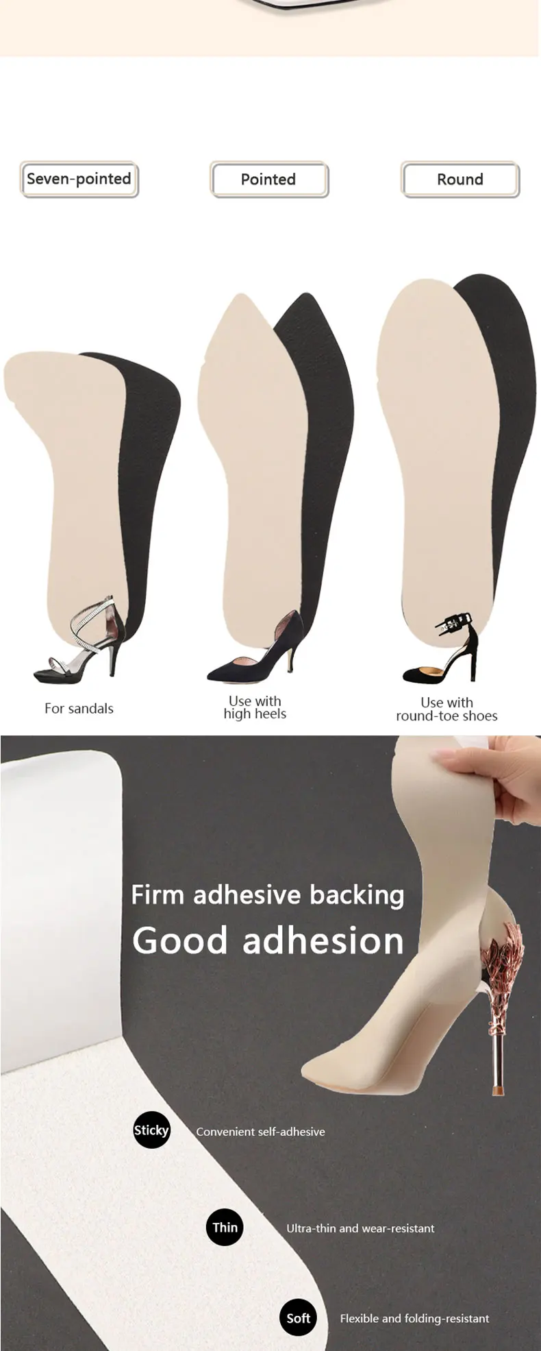 Neue High Heels Half Pads Leder Einlegesohle Damen Ultradünne, rutschfeste, schweißabsorbierende, atmungsaktive Schuheinlagen, die aufgeklebt werden können – Detail 3