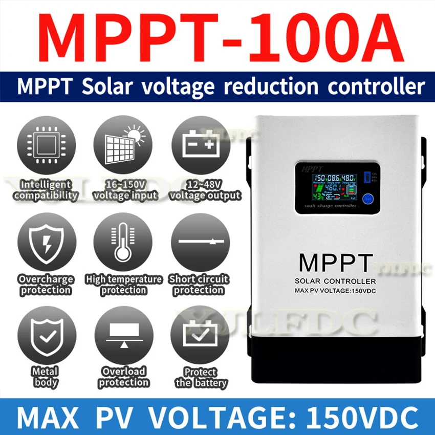 MPPT Solar Charge Controller 16-150V  Auto 100A LCD Touch For Lifepo4 Lithium GELLead Acid Home Solar Pane  Battery 12/24/48V