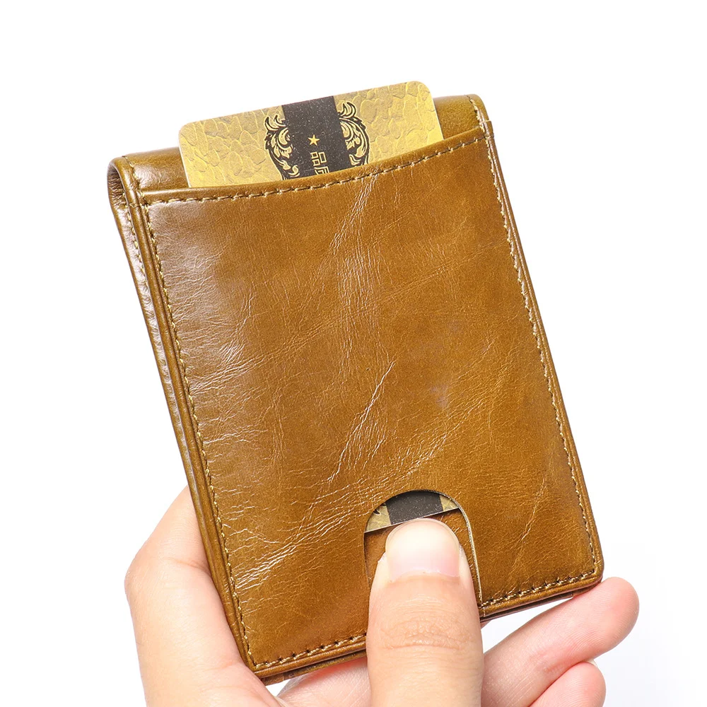 LUOKIR New Genuine Leather Dollar Clip Cowhide Multi-Card Card Holder RFID Anti-Magnetic Card Swiping Function Coin Purse