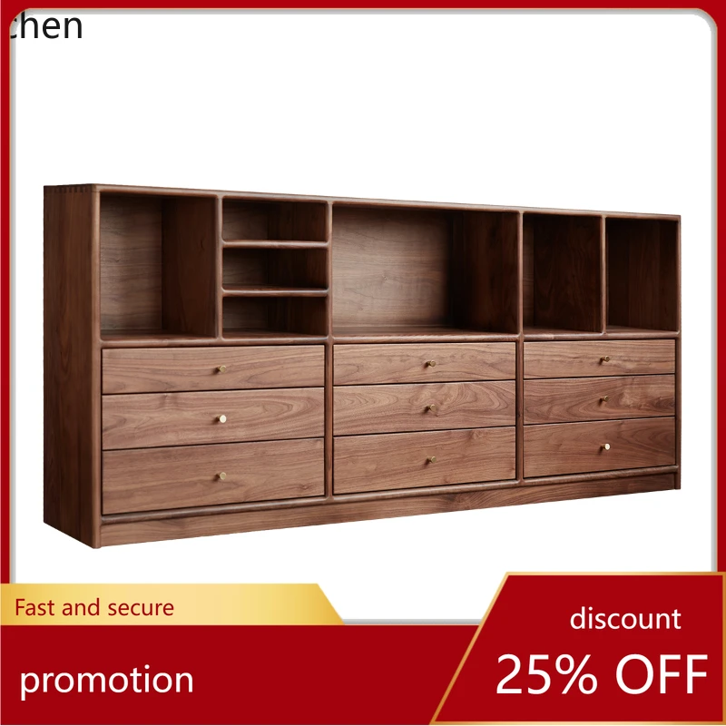 

HT комбинированный шкаф из черного ореха от пола до потолка, шкафчик из цельного дерева для гостиной, многофункциональная книжная полка, витрина