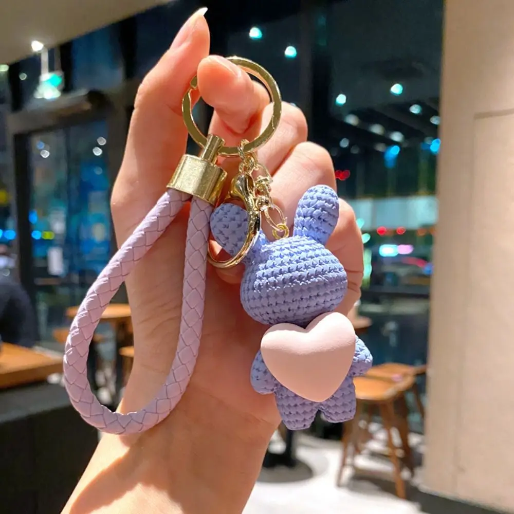 Small Gift Rabbit Resin Bunny Keychain Resin Peach Heart Knitting Rabbit Keyring Chubby Knitting Resin Chubby Keychain Schoolbag