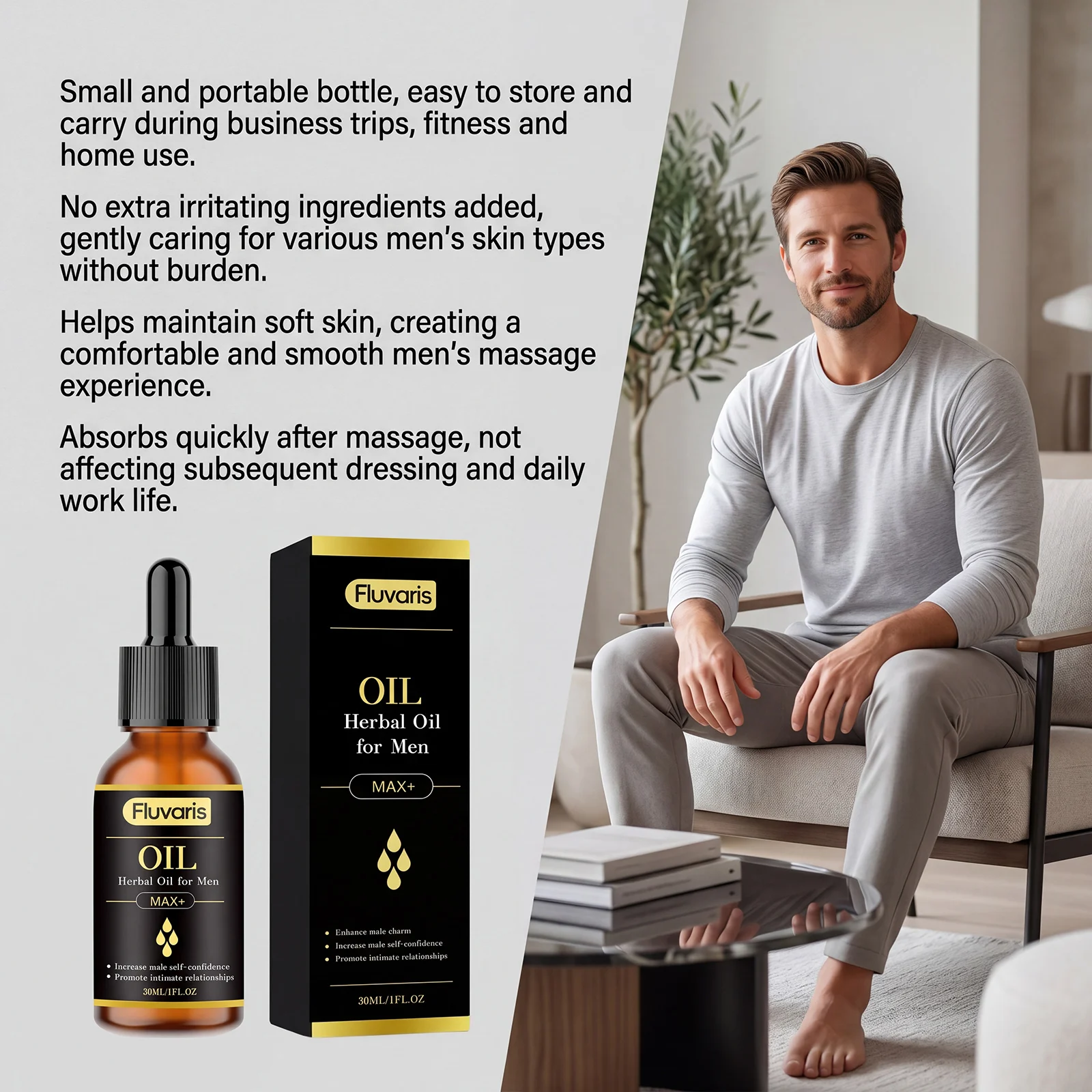 Men's Body Massage Essential Oil, Refreshing Lightweight Non Greasy Texture, Comfort Nourishing Body Skin Care Oil