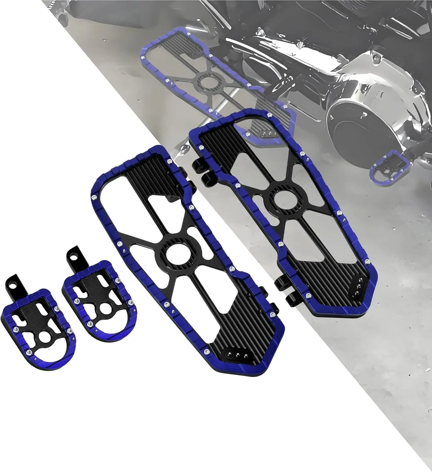 Driver Passenger Floorboards Wide Blue Edge Fit Harley Touring Electra Glide Road Glide Street Glide Road King Softail