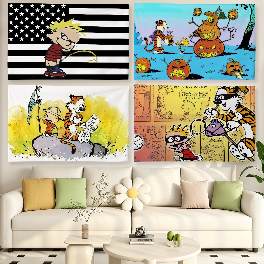 Book C-Calvin And H-Hobbes Flag Banner For Classroom Dormitory Camping Picnic Party Cheering Home Indoor Outdoor Decor