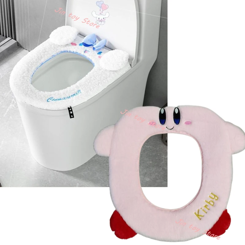 

Kawaii Sanrio Cinnamoroll Kirby Winter Warm Plush Toilet Seat Cover Mat Toilet Pad Washable Closestool Pad Bathroom Accessorie