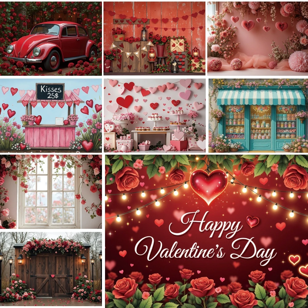 

MOON.QG Valentine's Day Candy Shop Photographic Background Cake Window Flower Backdrop Photocall Photo Studio Decor Photobooth
