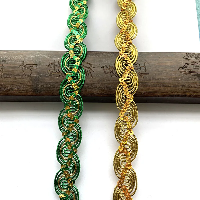 4m/13.12ft each pack Gold Green Lace Trim Ribbons Handmade DIY curve Sewing Centipede Wedding Craft Curtain fabric Accessory 2cm