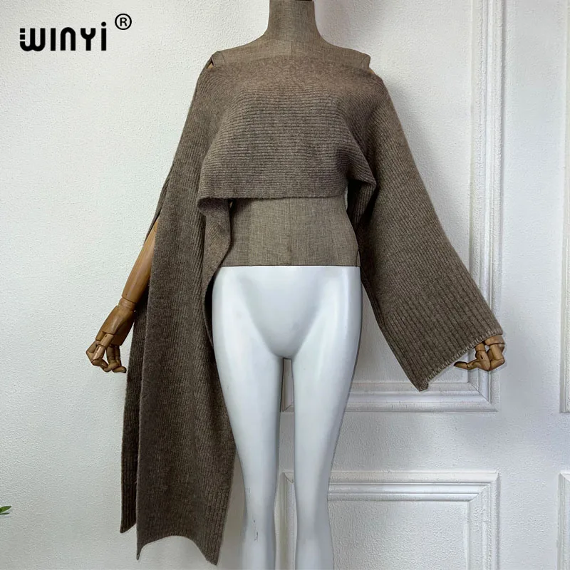 WINYI Pullover Sweater Cape Women's Tops Autumn And Winter Outer Tower Knitted Irregular sleeve top monocolour fashion poncho