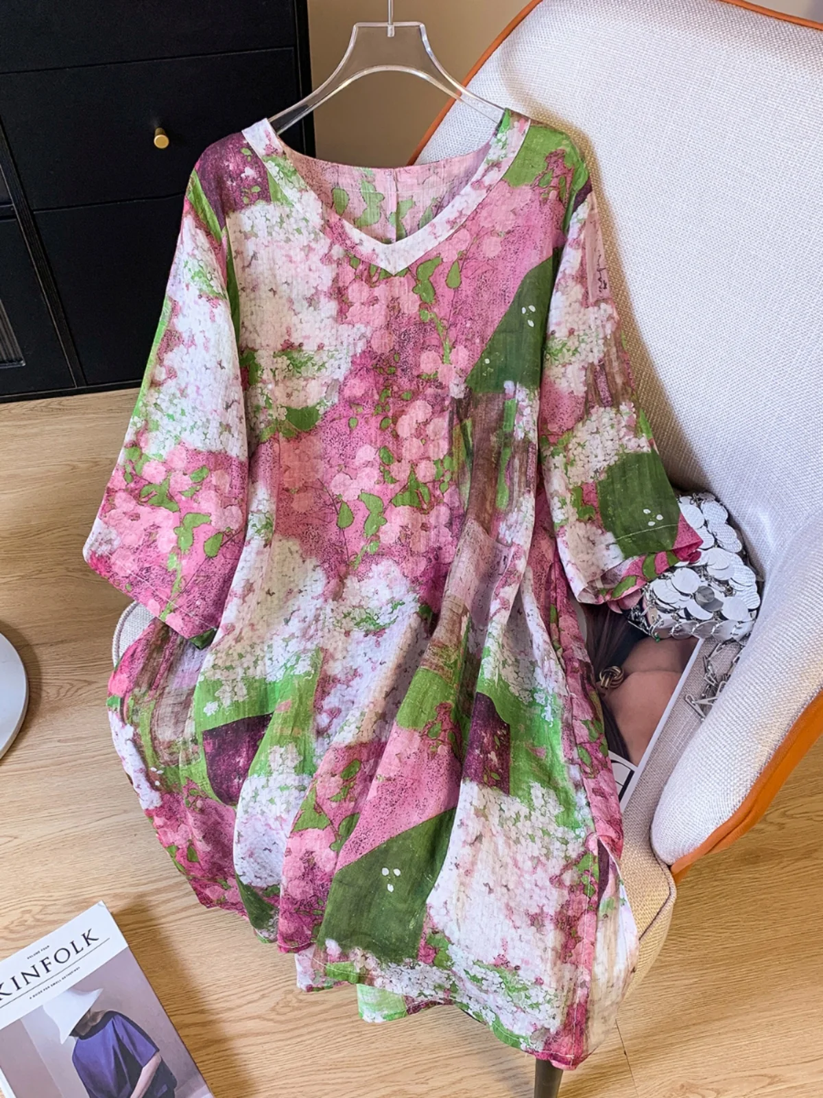 

Retro Print Linen Top Summer New Loose Women's irt Cotton Linen Ethnic Sle Pullover irt Versatile Casual Faion