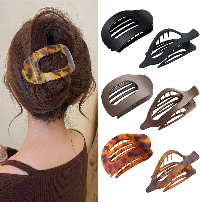 

4PCS Flat Oval Curved Shark Claw Clips Solid Color Elegant Hair Catch Women Back Head Hair Accessories For All Hair Types