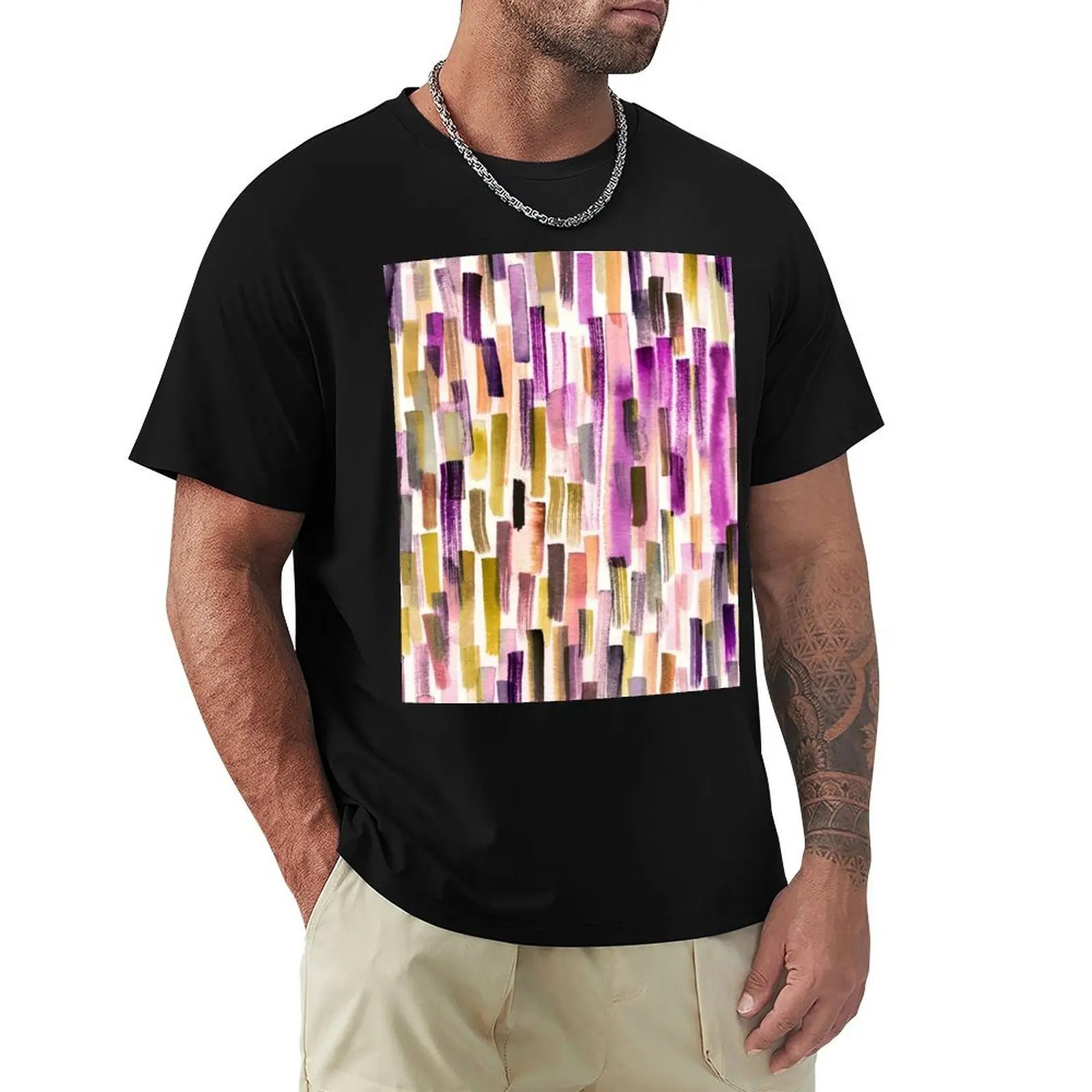 Purple and yellow watercolor stripes pattern T-Shirt sublime funny shirt cotton funny t shirts men
