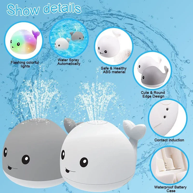 Baby Bath Toys With Light Whale Automatic Sprinkler Bathtub Pool Bathroom Shower Bath Toy for Toddlers Infant Kids Boy Girl Gift