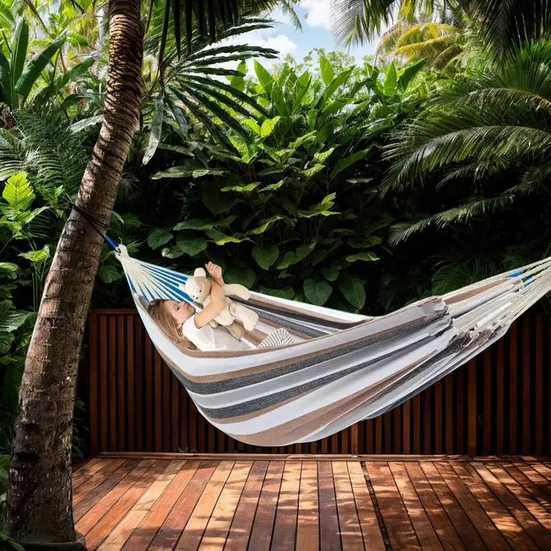 Hammocks For Outside Two-Person Tree Hammock Striped Tree Hammock Thickened Kids Camping Swing With Organizer Bag Hammock