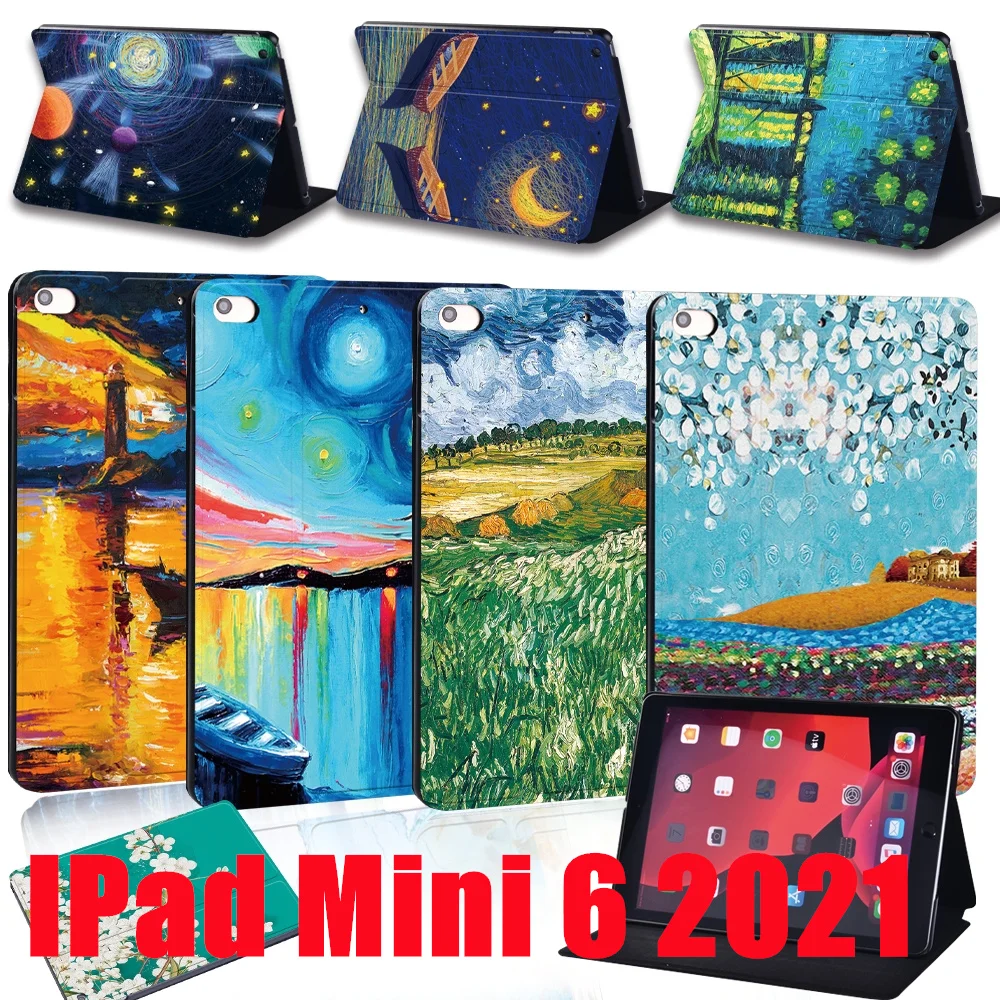 

Cover for IPad Mini 6 Ultra Slim PU Leather Case for IPad Mini 6th Generation 8.3 Inch 2021 Paint Pattern Folding Case Cover