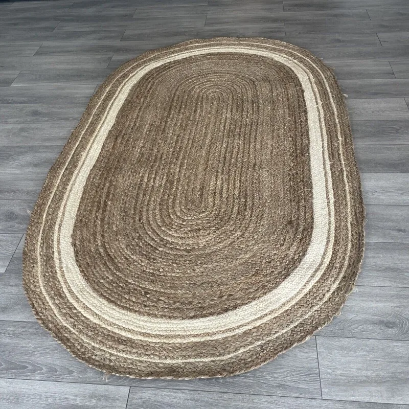 

Farmhouse Oval 4x6 Ft Area Rug in Natural Fibers Charlene Braided Border Jute