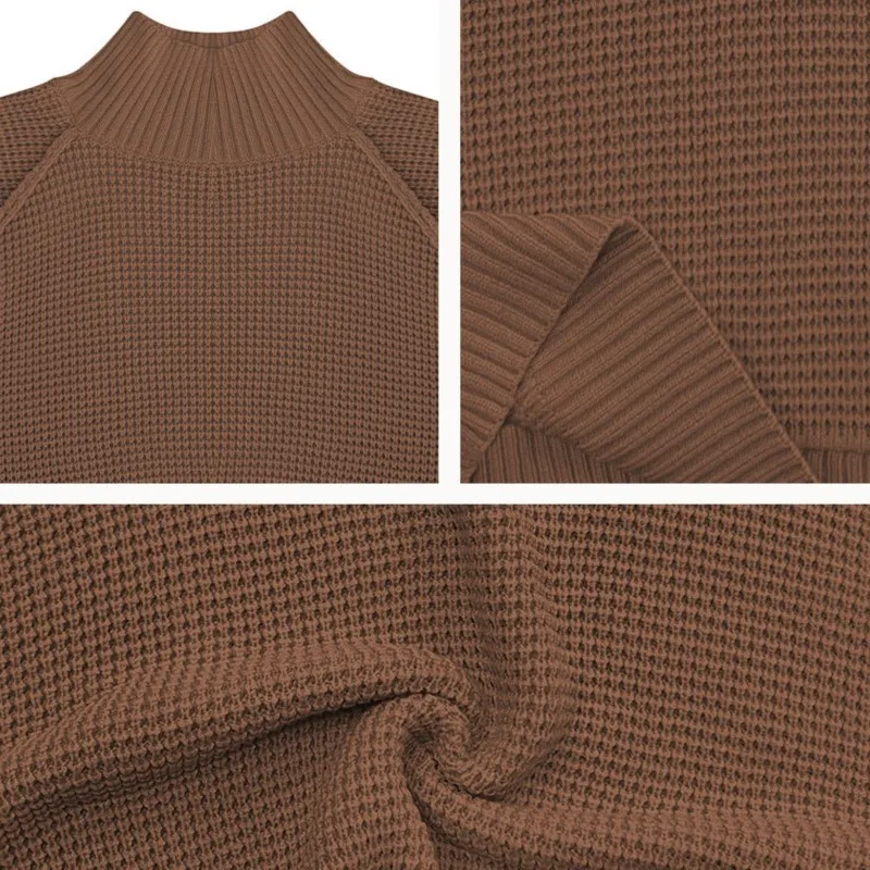 سترة نسائية محبوكة عصرية ودافئة لشتاء 2025 بتصميم كتلة الألوان، نصف رقبة عالية ونمط بلوفر،