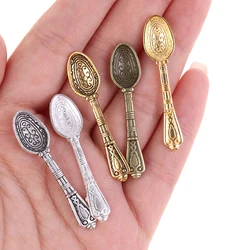 10Pcs 1:12 Dollhouse Miniature Spoons Vintage Mini Metal Cutlery Spoon Modle Toys Tableware Kitchen Doll House Decor Accessories