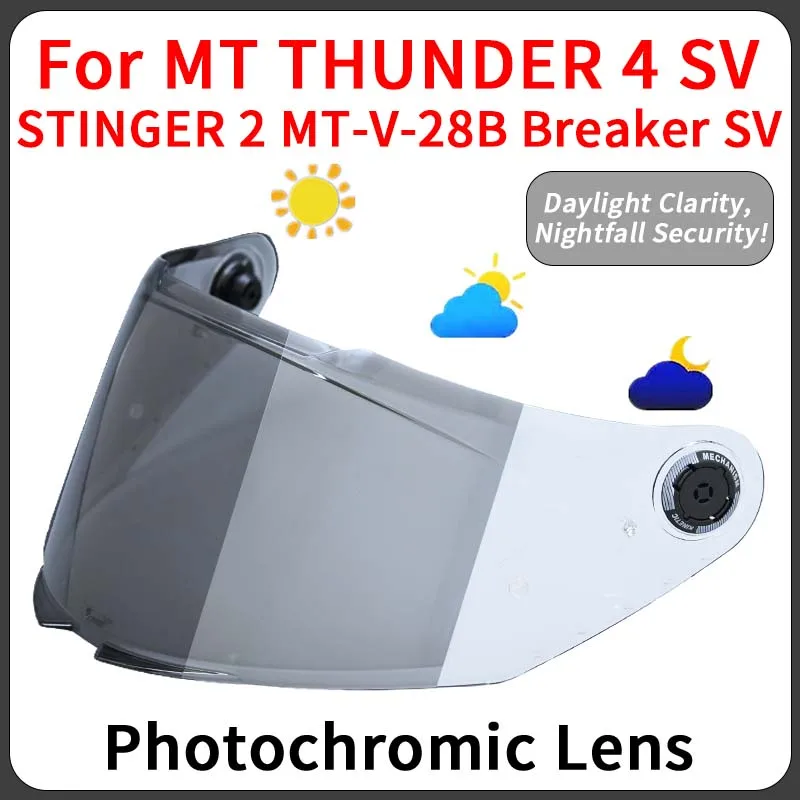 

Photochromic Helmet Visor for MT THUNDER 4 SV STINGER 2 MT-V-28B Breaker SV Replacement shield Goggles Screen Helmet Accessories