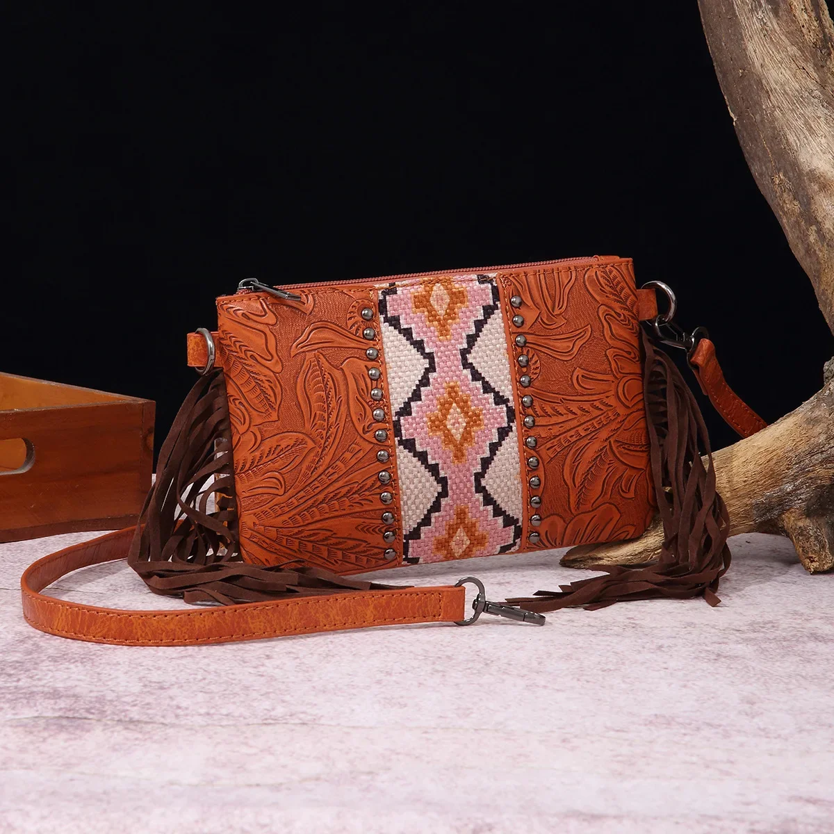 Bohemian Cotton and Linen Printed Hand Wallet European and American-style Carved Women's One-shoulder Hand Crossbody Bag