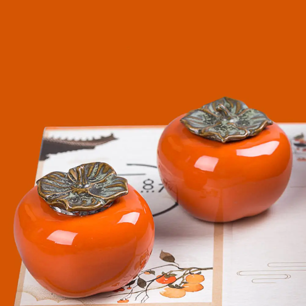 

Elegant Persimmon Inspired Ceramic Storage Jar for Tea Snacks Kitchen Use Home Decor Wedding Present Container