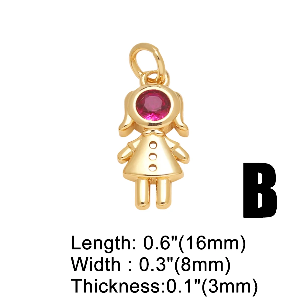 OCESRIO Multicolor Crystal Boy Girl Pendant for Necklaces Copper Gold Plated Handmade Jewelry Making Component Wholesale pdtb744