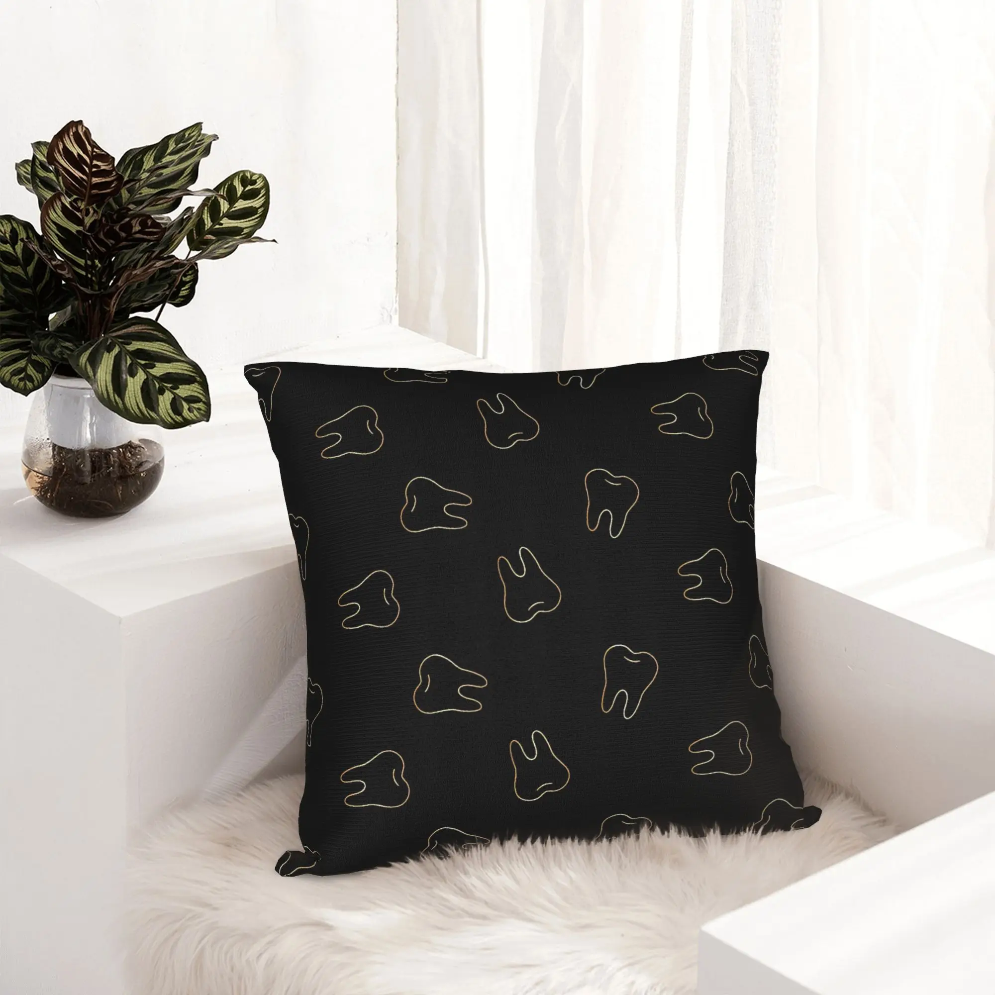 Tooth Party Black Pillow Case 45x45cm Decor Home Nordic  Chair Cushion Square Pillowcase