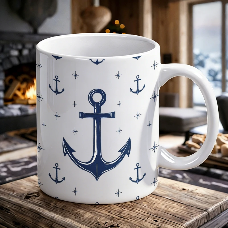 

Blue Anchor Ceramic Cup with Handle, Creative Coffee Cup, Milk Cup, Office Tea Cup, Drinking Cup,Fade-Resistant,Gift for Friends