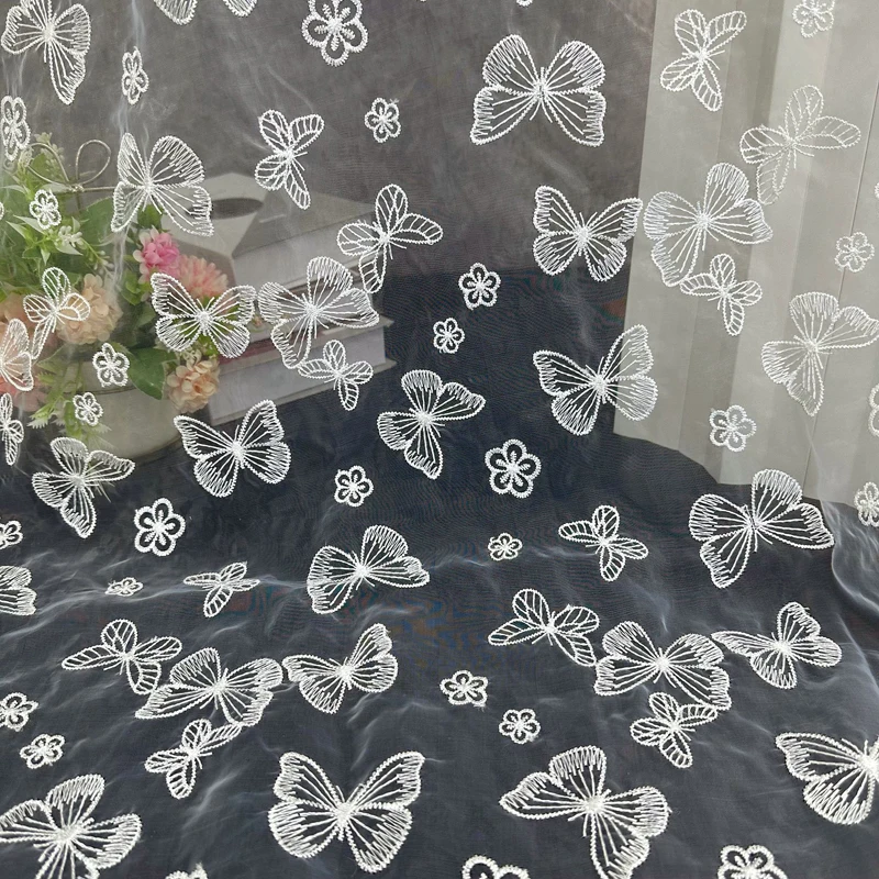 

1yard Bridal Wedding Gown DIY Lace Fabric Flower Butterfly Embroidery Mesh Fabric for Fashion Dress Garment Handmade Sewing