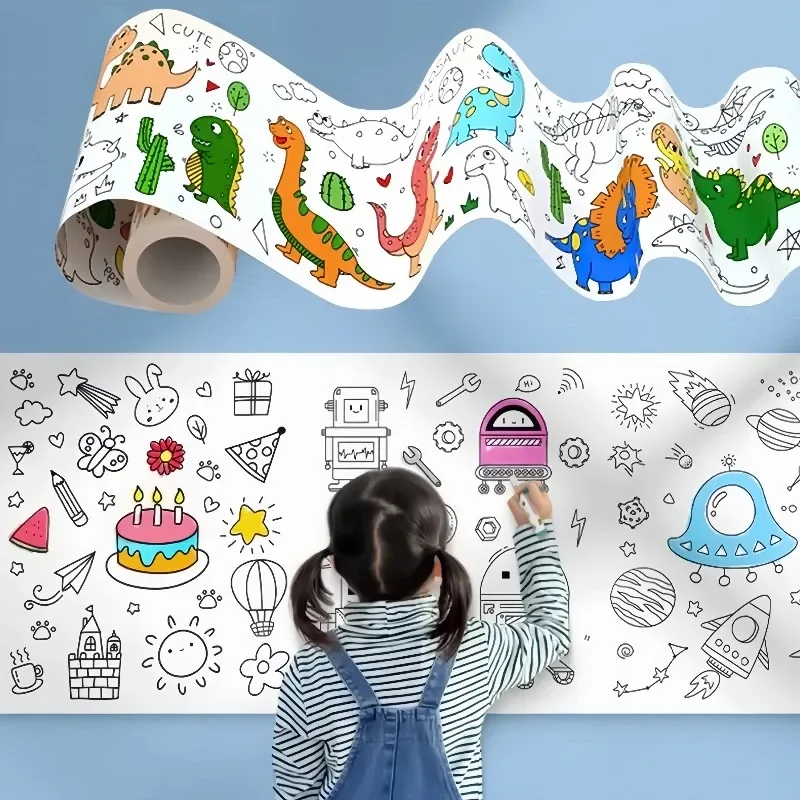 Kids Coloring Paper Roll Sticky DIY Wall Floor Painting Color Filling Graffiti Educational Art Toys for Children Birthday Gifts