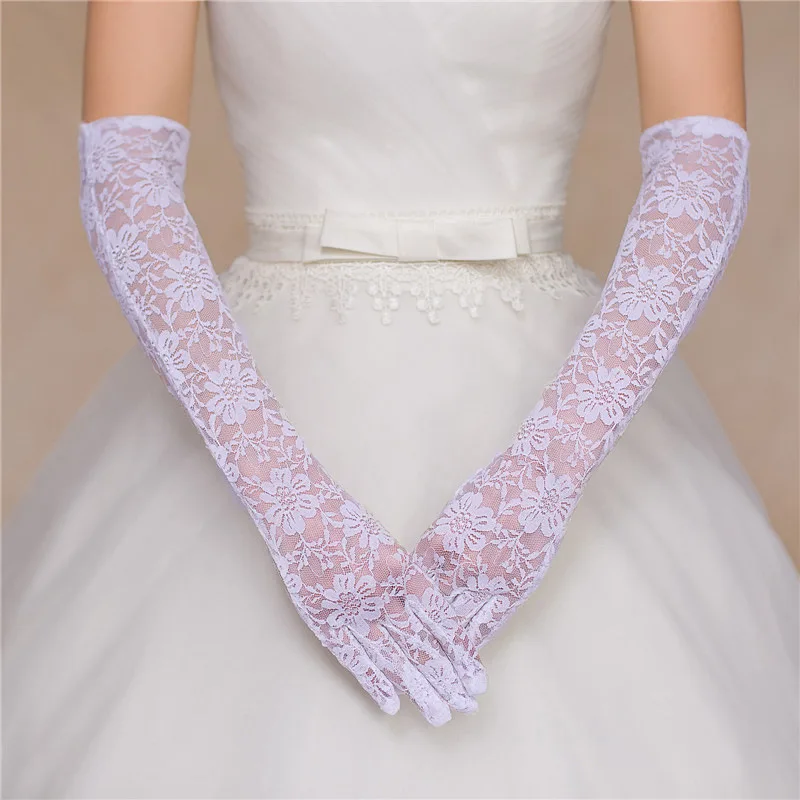 Luvas florais de renda longa para mulheres, Luvas nupciais, Trajes de festa de casamento, Luvas Pequenas Flores