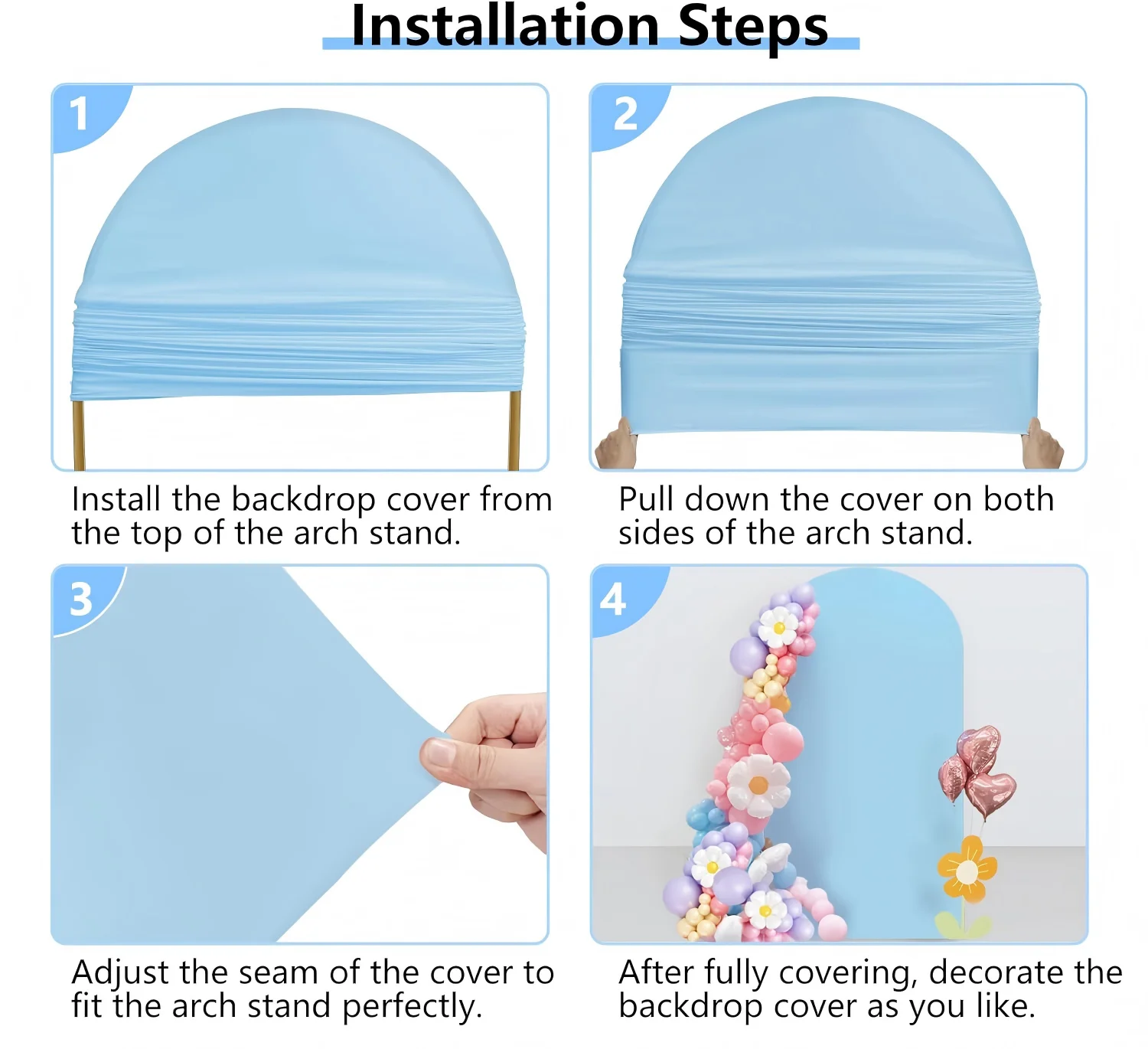 غطاء خلفية على شكل قوس من الألياف اللدنة الزرقاء مقاس 6.6 × 3.3 قدم قابل للتمدد مناسب للبالون/الزفاف/ديكور أعياد الميلاد، ديكورات كابينة تصوير استحمام الطفل