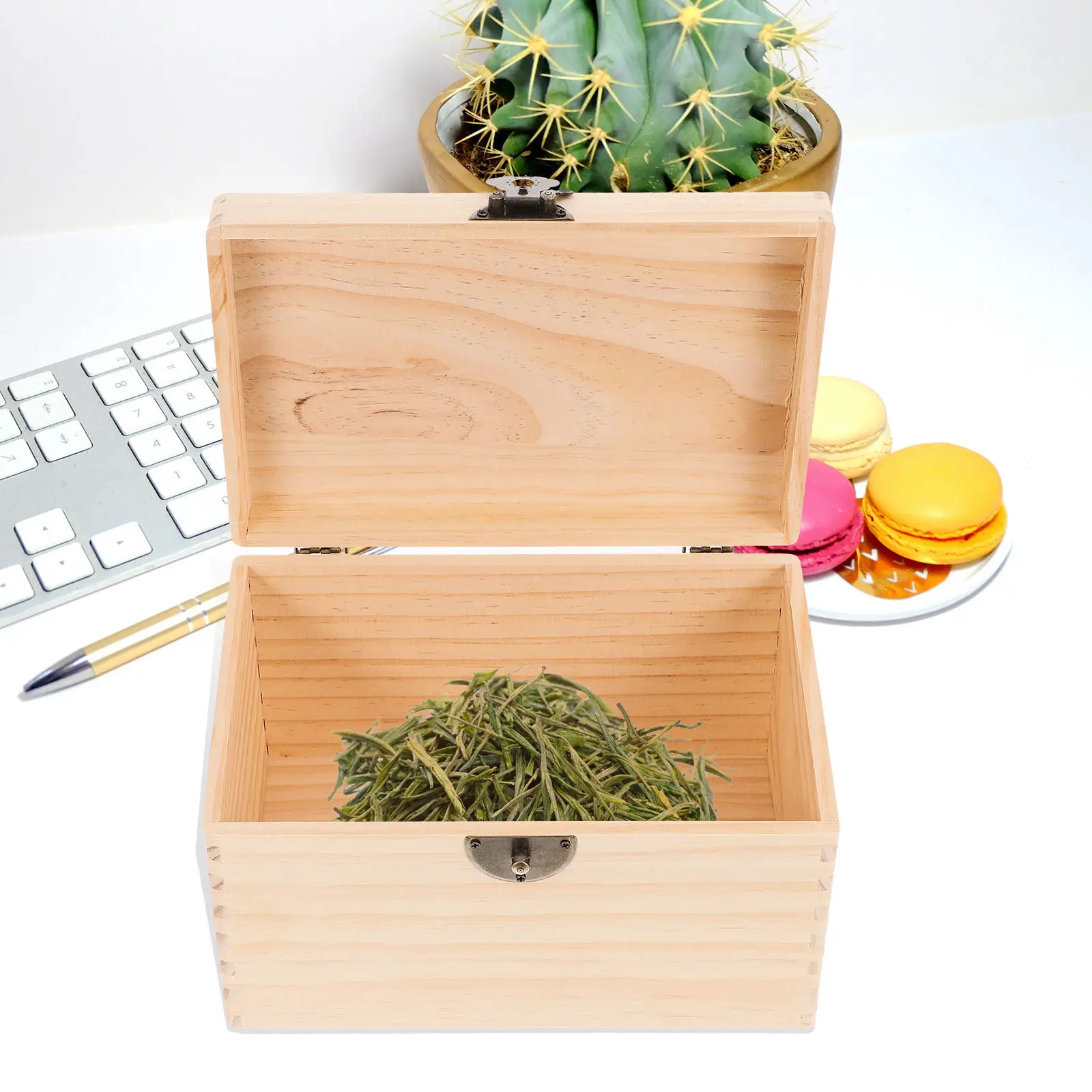 Sturdy Pine Wood Tea Box Storage Organizer 500G Large Capacity Freshness Seal Unfinished Elegant Design for Loose Leaf Tea