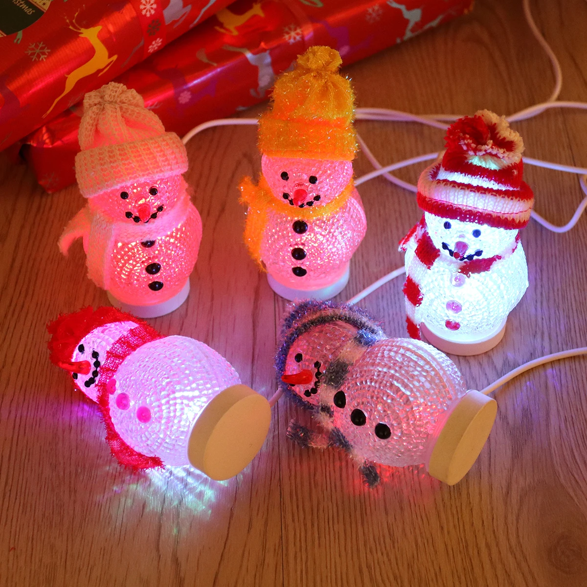 

2 Pcs Snowman Night Light Glowing LED Decor Bedroom Home Office Xmas Table Lamp Christmas Lighting Indoor Small Lights