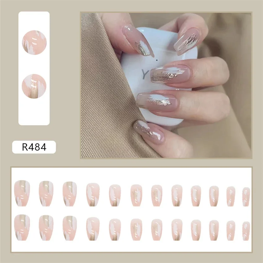 24Pcs/Set French Cute Short Wearing Fałszywe paznokcie Frosted Childish Sztuczne sztuczne paznokcie Full Cover Adhesive Press on Nails Tips