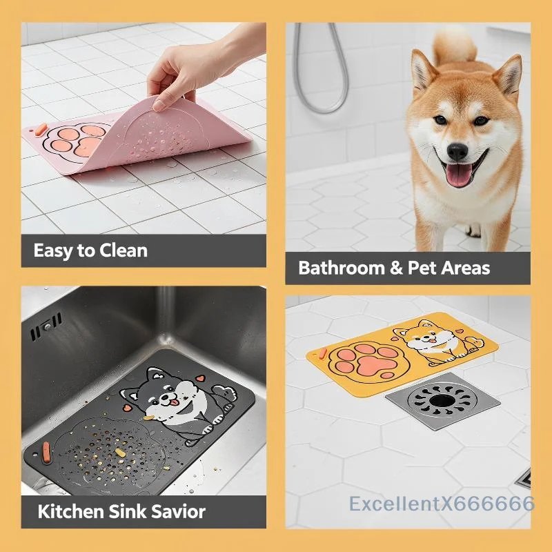Rectangle Bathroom Deodorant Floor Drain Cover Insect-proof Kitchen Bathroom Toilet Cartoon Floor Drain Pad Silicone Sticker