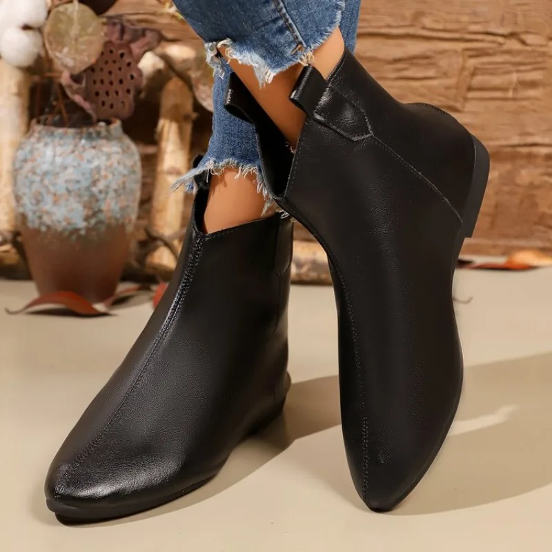 Botas de Moda para Mujer, Estilo Vintage, Punta en Pico, Color Camel, Suela Plana, Tallas Grandes 35-42, Novedad 2026