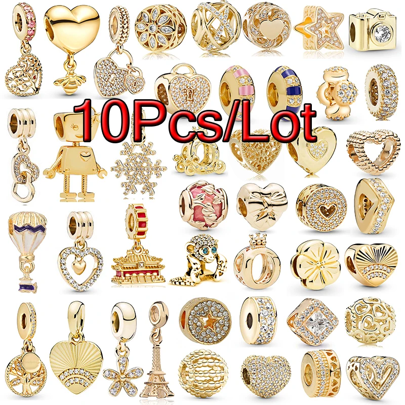 10Pcs/lot Gold Color Heart To Heart Charms Beads Pendant Fit DIY Bracelets Necklaces For Women Girl Jewelry Making Special Offer