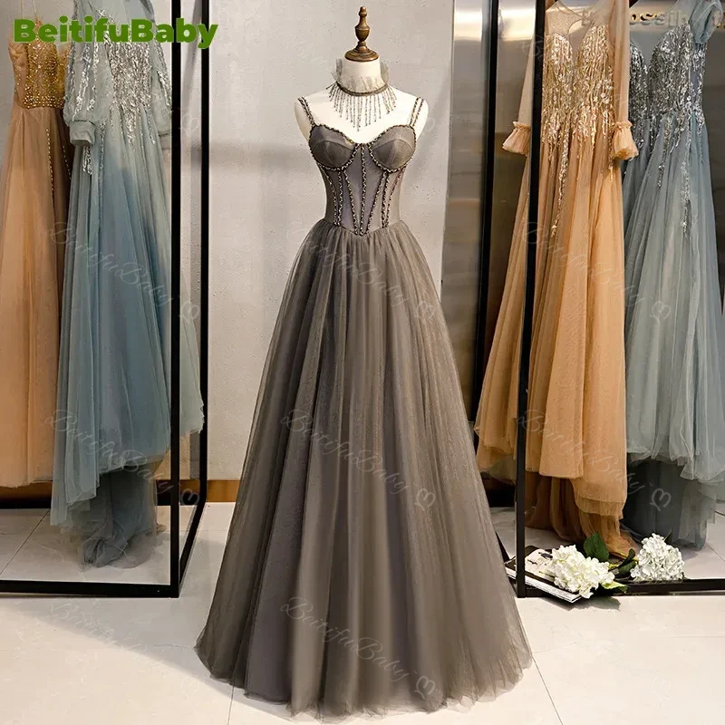 BeitifuBaby 2024 Women's Evening Dresses Lace Sling A-line Long Skirts Dubai Wedding Party Bridesmaids Dress for Women Vestidos